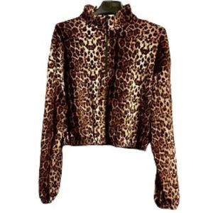 Cheetah Leopard 3/4 Zip Pullover Cropped :igh Jacket Womens Medium